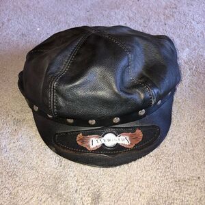 VINTAGE EASYRIDERS BLACK LEATHER NEWBOY CABBIE MOTORCYCLE HAT MADE IN USA EAGLE